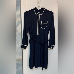 J.Crew A-line Silk Shirtdress in Navy Blue Belted Fit & Flare Dress